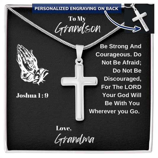 To My Grandson Personalized Cross Necklace