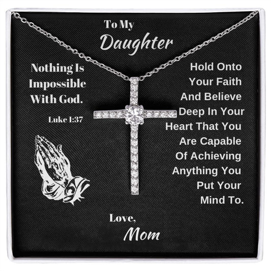 To My Daughter Keepsake Cross Necklace