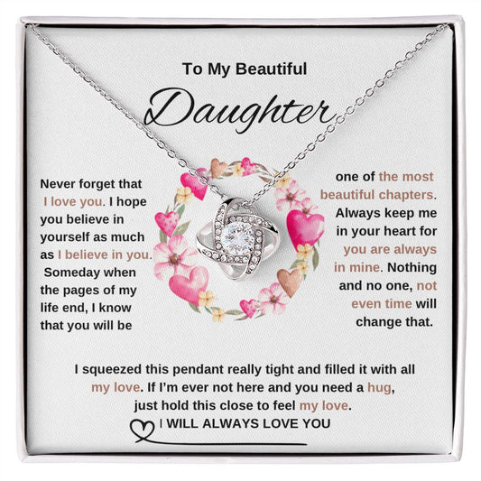 To My Beautiful Daughter Love Knot Necklace