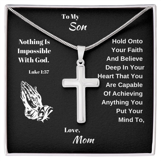 To My Son: Nothing Is Impossible With God Cross Necklace